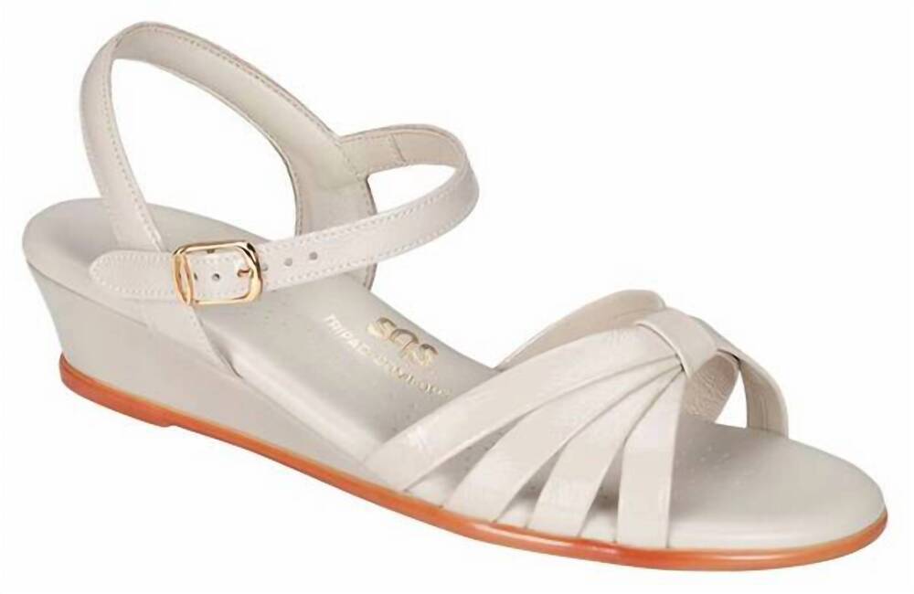 NEW SAS women's strippy quarter strap wedge sandal - wide in bone